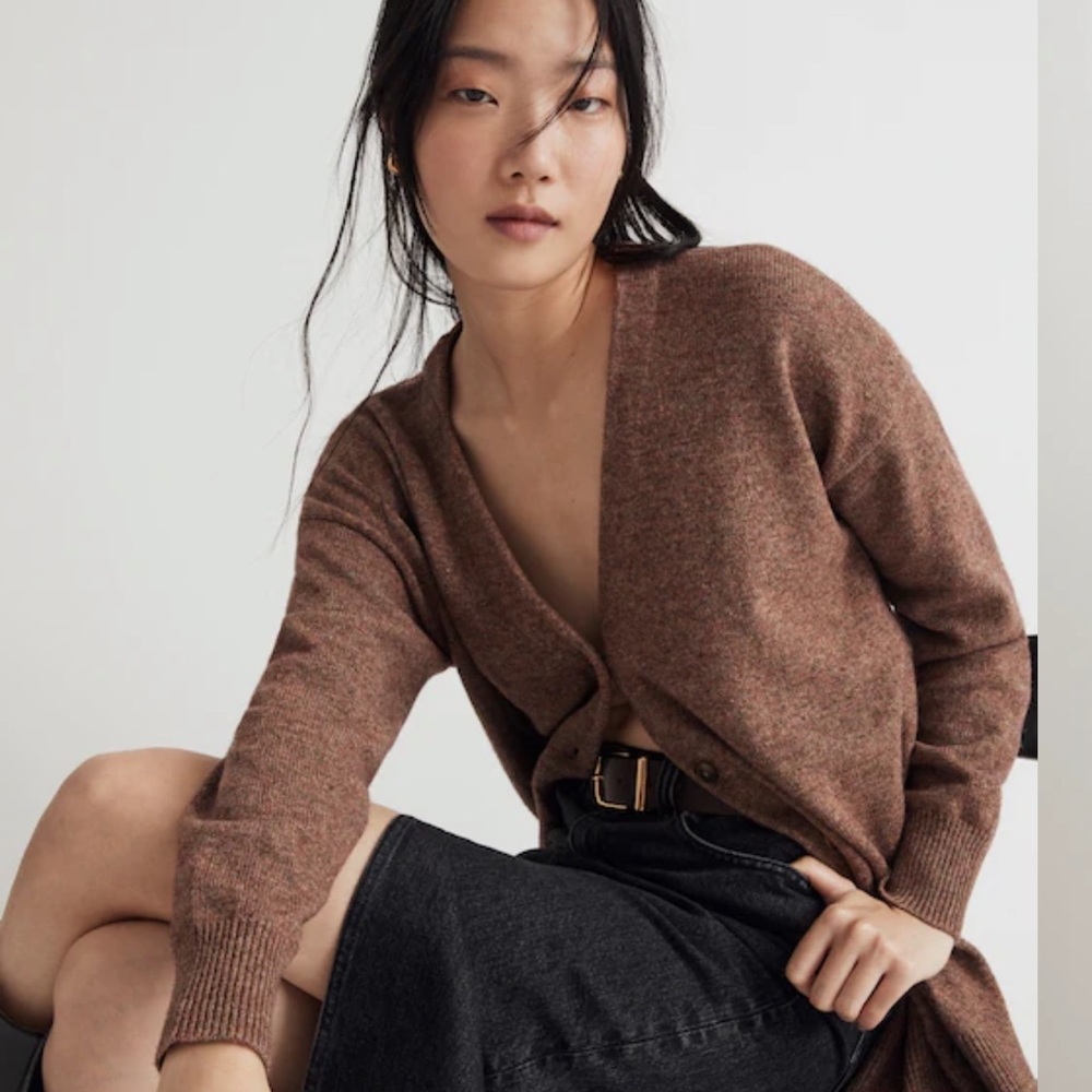 Madewell Wool Brown V-Neck Relaxed Cardigan - Picture 2 of 11